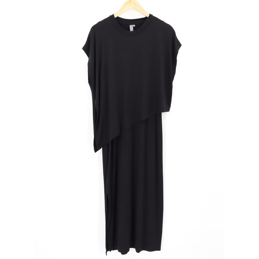 Sweaty Betty Mellow Midi Dress Sz M Black Asymmetrical Viscose Blend Minimalist - Picture 1 of 8